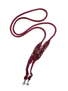8' Fancy  braided beaded burgundy loop reins with black obsidian