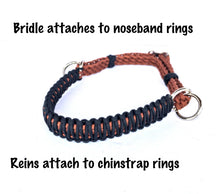 Side pull hackamore "with a whoa" bitless attachment.... black with  brown chinstrap...all sizes