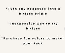 side pull hackamore "with a whoa" bitless attachment.... neon turquoise with brown chinstrap...all sizes