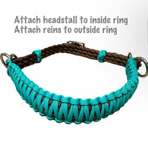 side pull hackamore "with a whoa" bitless attachment....  green turquoise with brown or black chinstrap...all sizes