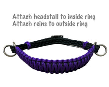 Purple side pull hackamore  bitless attachment “with a whoa”.... with black or  brown chinstrap...all sizes