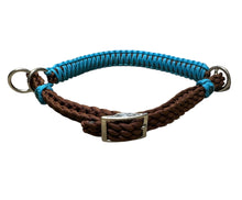 side pull hackamore "with a whoa" bitless attachment.... neon turquoise with brown chinstrap...all sizes