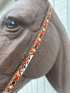 Four aces Hand painted and tooled  leather Headstall horse size