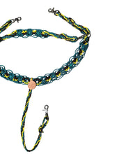 Gemstone fancy macrame  breast collar trap yellow and brown with turquoise howlite and a matching wither strap