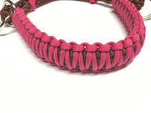 Fuchsia side pull hackamore  bitless attachment “with a whoa”.... with black or  brown chinstrap...all sizes