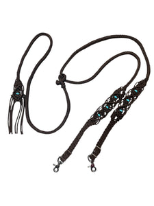 8' Fancy  braided beaded walnut loop reins with turquoise howlite and a romal.