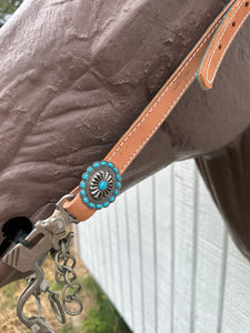 Teal leather tack set one ear and tripping collar