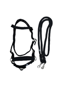 Black complete bitless bridle side pull hackamore with reins ....pony, Cob, Horse. or Draft horse size