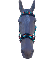 Complete bitless bridle black, burnt orange, and green turquoise Beaded Browband Headstall with a fancy braided browband all sizes