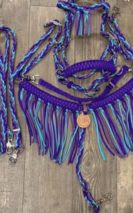 Purple  Fringe Tack set with bitless bridle and reins