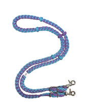 Barrel reins 1/2” with adjustable grip knots you choose length lilac and neon turquoise  …you can change color