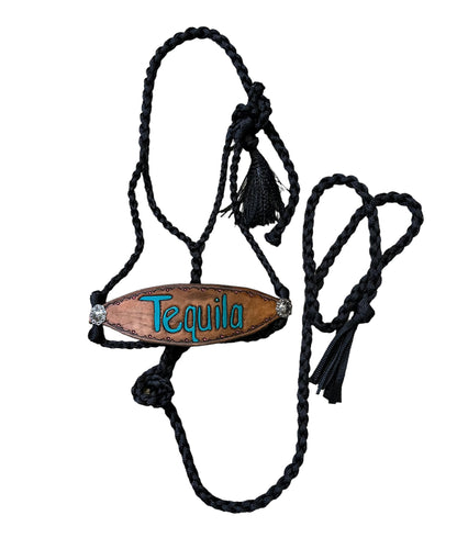Black Braided mule tape horse halter with personalized noseband (Copy)