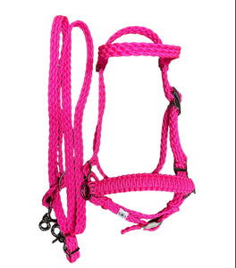 complete bitless bridle side pull hackamore hot pink ....pony, Cob, Horse. or Draft horse size.