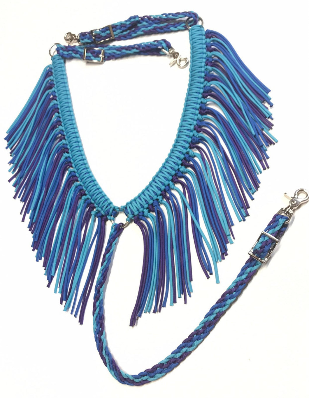 fringe breast collar purple, royal, and turquoise