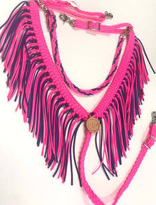 fringe breast collar hot pink and purple