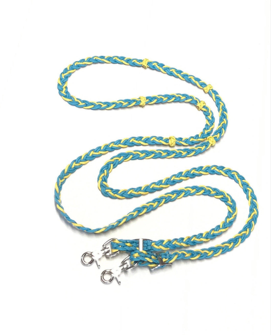 Barrel reins 1/2” with adjustable grip knots you choose length yellow and turquoise …you can change color