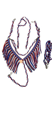 Fringe Breast Collar horse tack set red white and blue