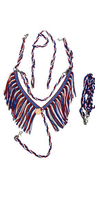Fringe Breast Collar horse tack set red white and blue
