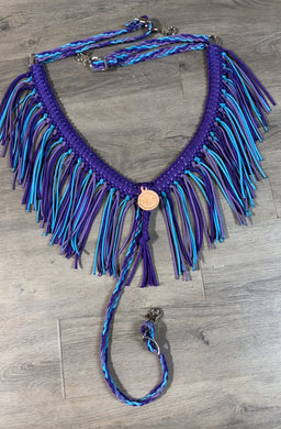 fringe breast collar purple and turquoise