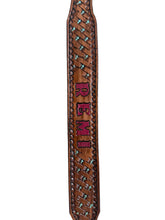 Hand tooled personalized leather dog collar cross basket weave