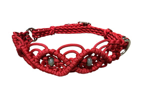 Beaded Macrame side pull hackamore attachment red with laboradite  , all sizes.