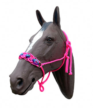 Braided horse halter hot pink neon turquoise and purple