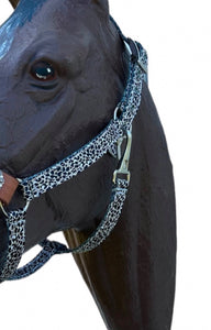 PERSONALIZED grey cheetah print nylon horse halter