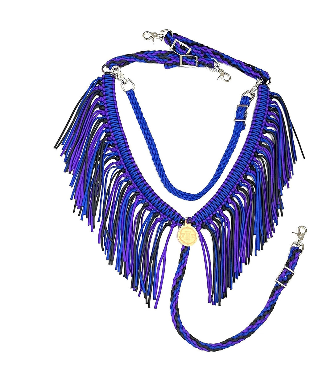 fringe breast collar blue black and purple