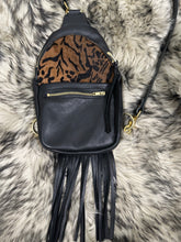 Black leather and cheetah cowhide  small sling bag