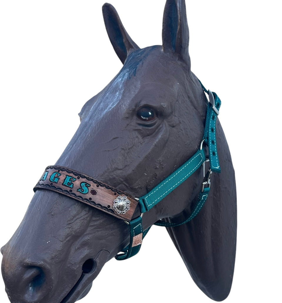 PERSONALIZED   nylon horse halter dark teal