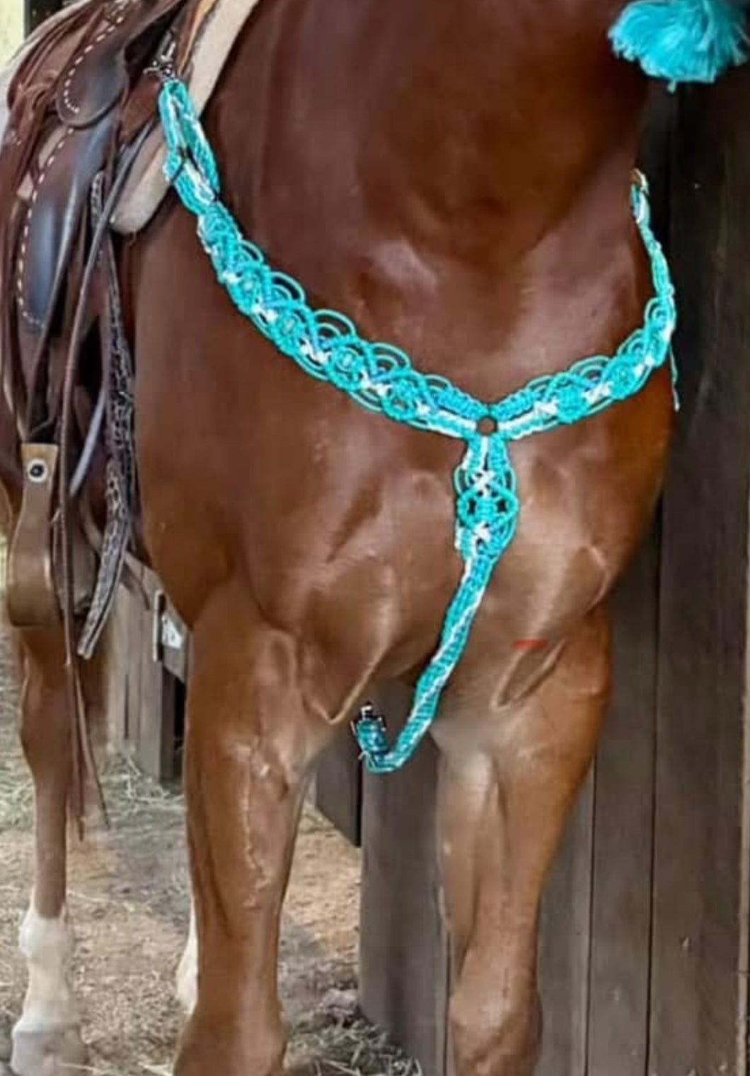 Gemstone fancy macrame  breast collar green turquoise and white(custom colors available)