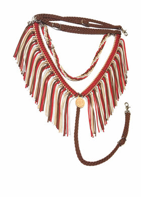 fringe breast collar red brown tan and silver
