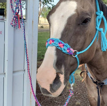 Braided horse halter hot pink,neon turquoise, and purple