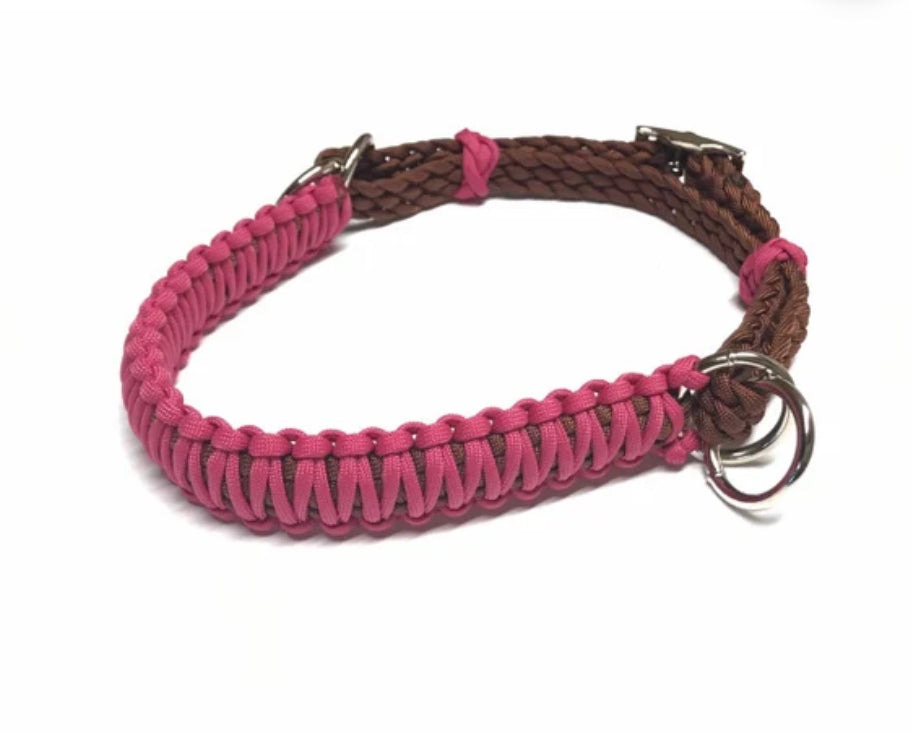 Fuchsia side pull hackamore  bitless attachment “with a whoa”.... with black or  brown chinstrap...all sizes