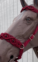 Complete bitless bridle Burgundy Beaded Browband Headstall with a fancy braided browband all sizes.