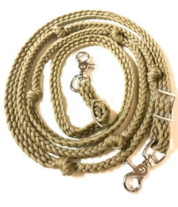 Antique gold Barrel Reins, Round with grip knots