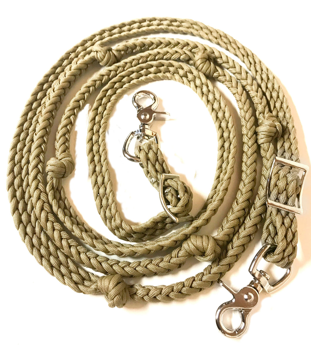 Antique gold Barrel Reins, Round with grip knots