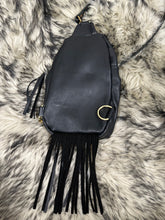 Black leather and cheetah cowhide  small sling bag