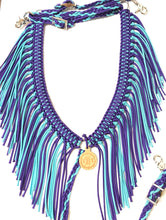 Purple and turquoise fringe breast collar