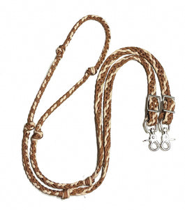 Desert sand and chocolate brown Barrel Reins, Round with grip knots...You choose color and length