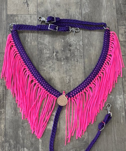 Purple and pink fringe breast collar
