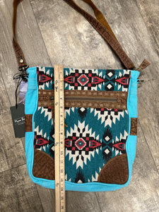Turquoise Aztec canvas shoulder bag