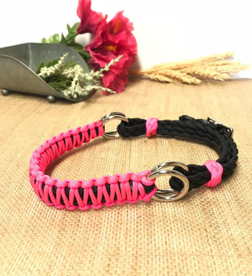 Hot pink side pull hackamore  bitless attachment.... with black or  brown chinstrap...all sizes