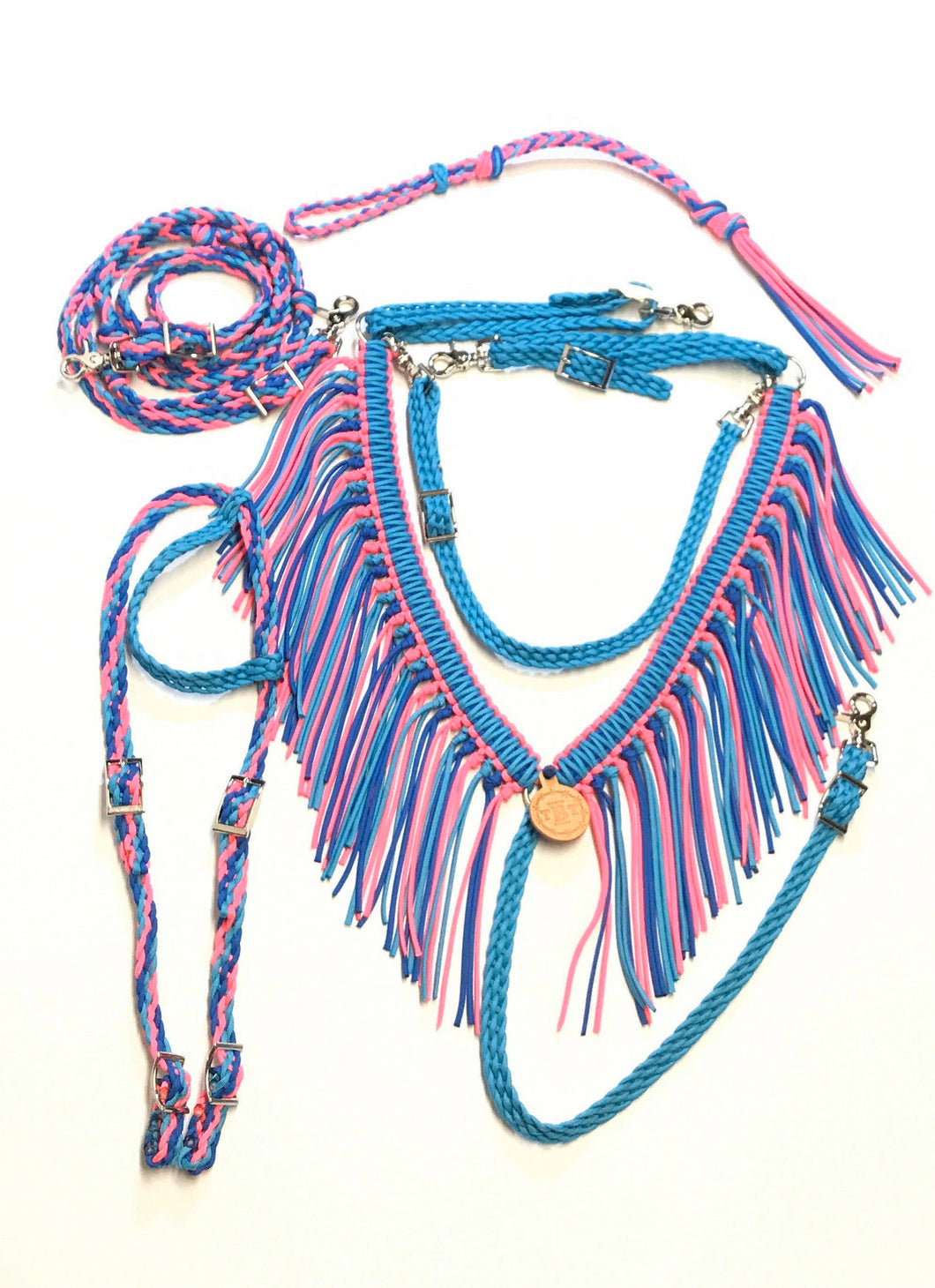 Fringe Breast Collar tack set pink,  purple and turquoise