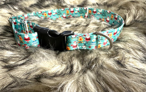 Christmas teal santa  Nylon dog collar