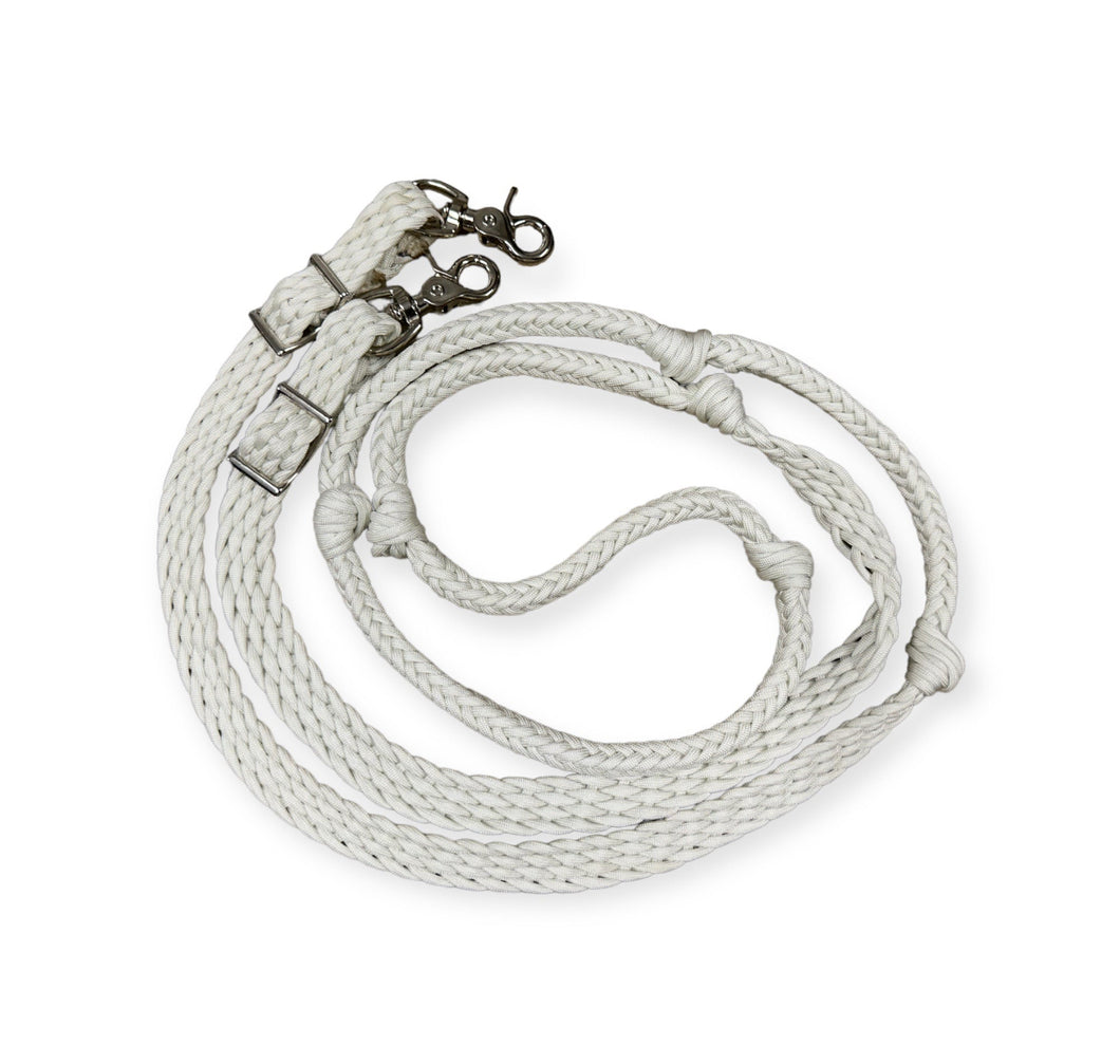 White  Barrel Reins, Round with grip knots