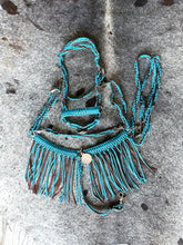 bitless fringe Tack set neon turquoise and brown.