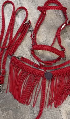 Red Fringe Tack set with bitless bridle and reins