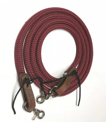 Burgundy Yacht rope reins with brown or black leather water loops teal