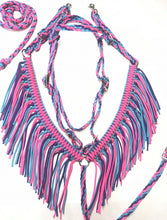 Fringe Breast Collar tack set pink,  purple and turquoise with over and under whip